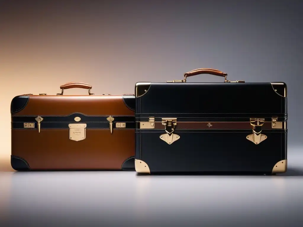 Maletas de lujo en negro y camel: elegancia y sofisticación en 8k Elegantes maletas de lujo en negro y beige, destacando su importancia ergonómica
