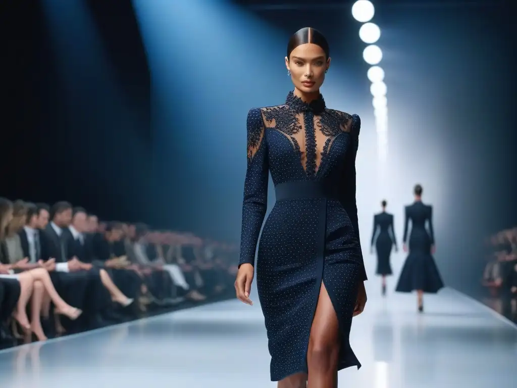 Desfile de moda exclusivo para personas altas: empoderamiento y elegancia Elegantes modelos desfilando en pasarela de moda lujo tallas altas exclusivas