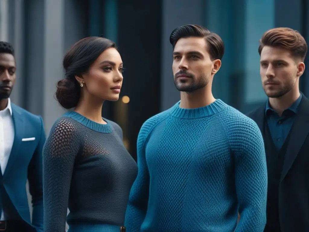 Moda para altos: Elegancia y estilo en la ciudad Elegantes personas altas luciendo prendas de punto en escenario urbano moderno