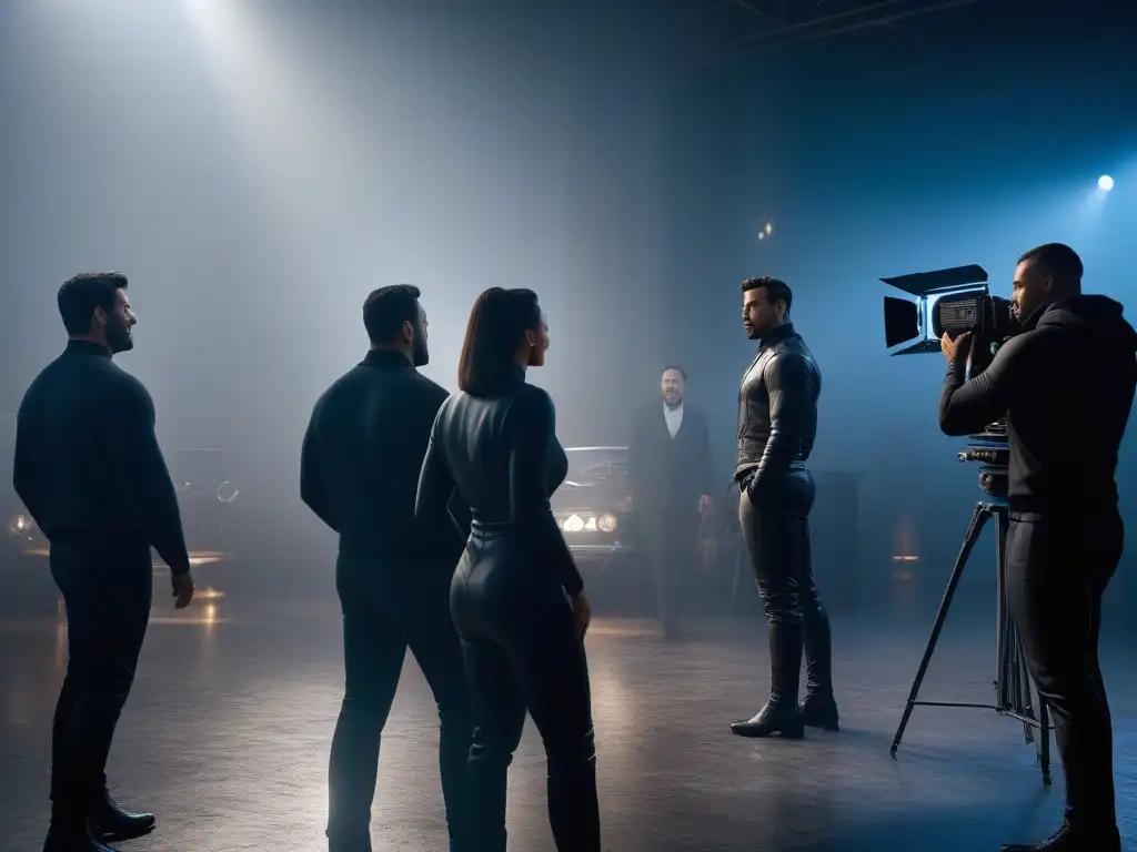 Diversidad en el set: actores felices representando la inclusión en la industria cinematográfica Un elenco diverso y alegre en un set de cine, destacando la belleza de la diversidad corporal en cine y televisión