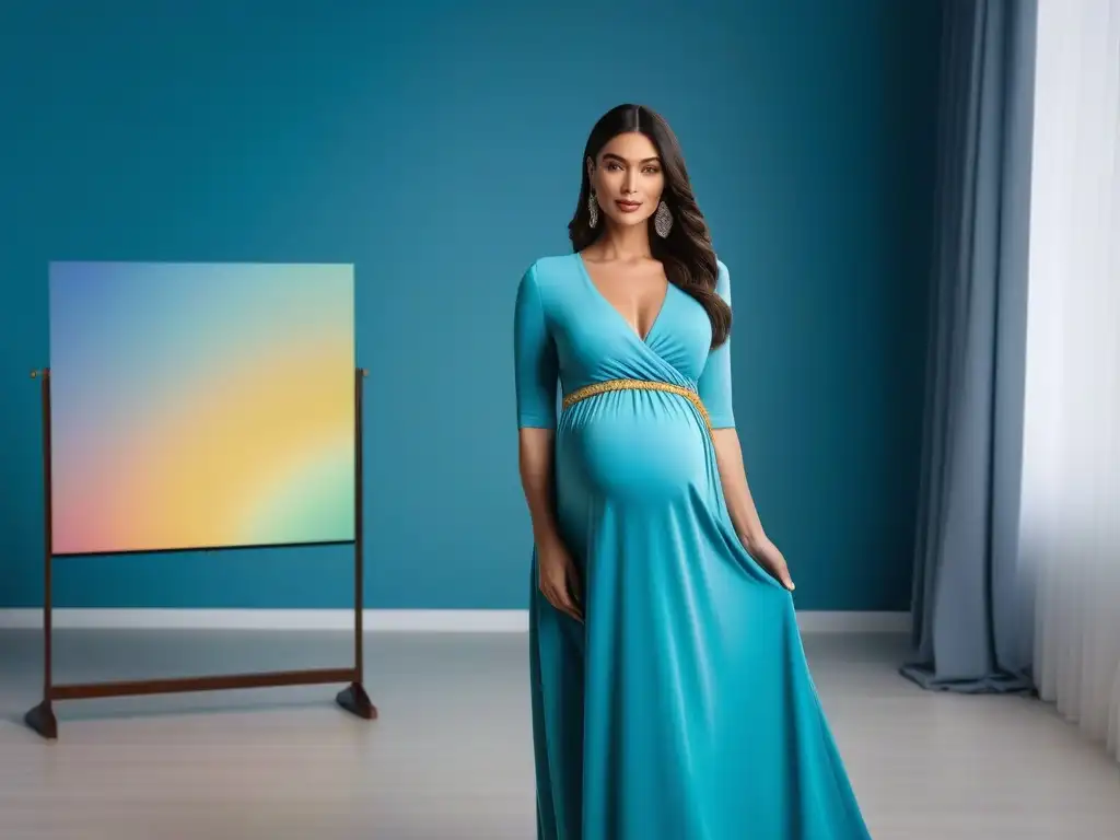 Maternidad en Color: Elegancia y Vibrancia en Outfits Una embarazada elegante en un mundo de colores, reflejando distintos estados de ánimo con su vestimenta