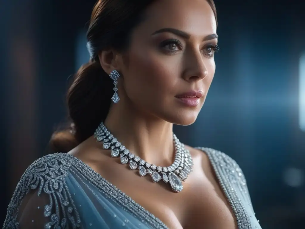 Diamantes de lujo: belleza y elegancia en maternidad Una embarazada radiante con un collar de diamantes, joyería de lujo para todos