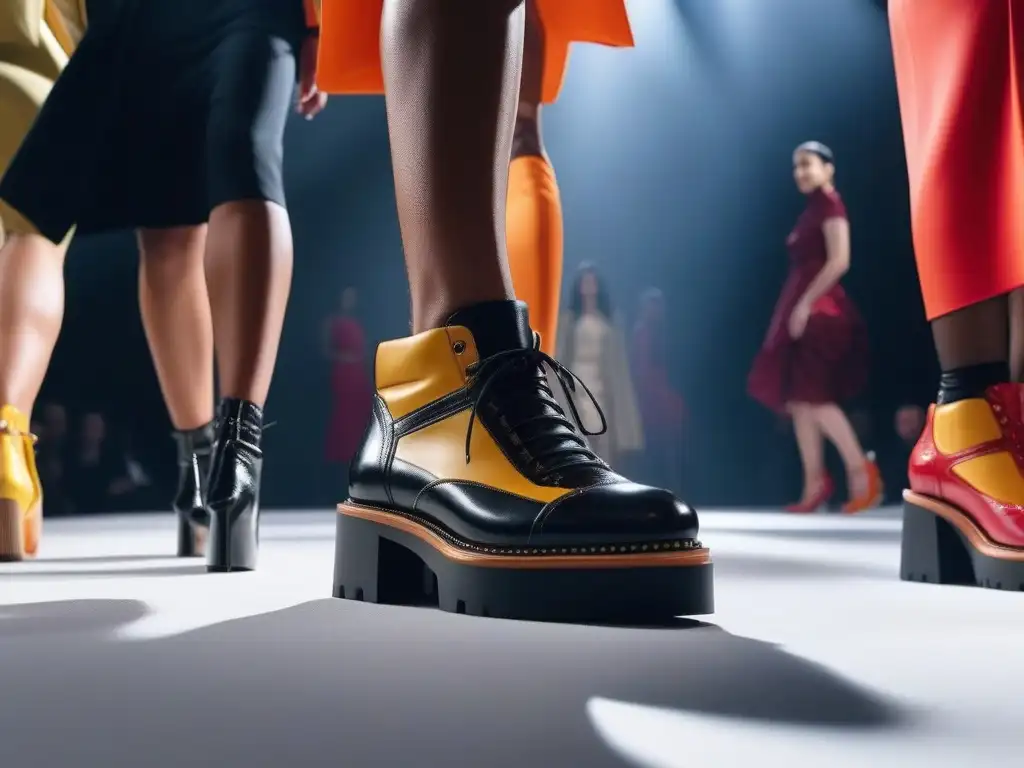 Desfile inclusivo de zapatos: diversidad y empoderamiento en la moda Una emocionante exhibición de moda con modelos diversos desfilando con zapatos inclusivos en una pasarela moderna y elegante