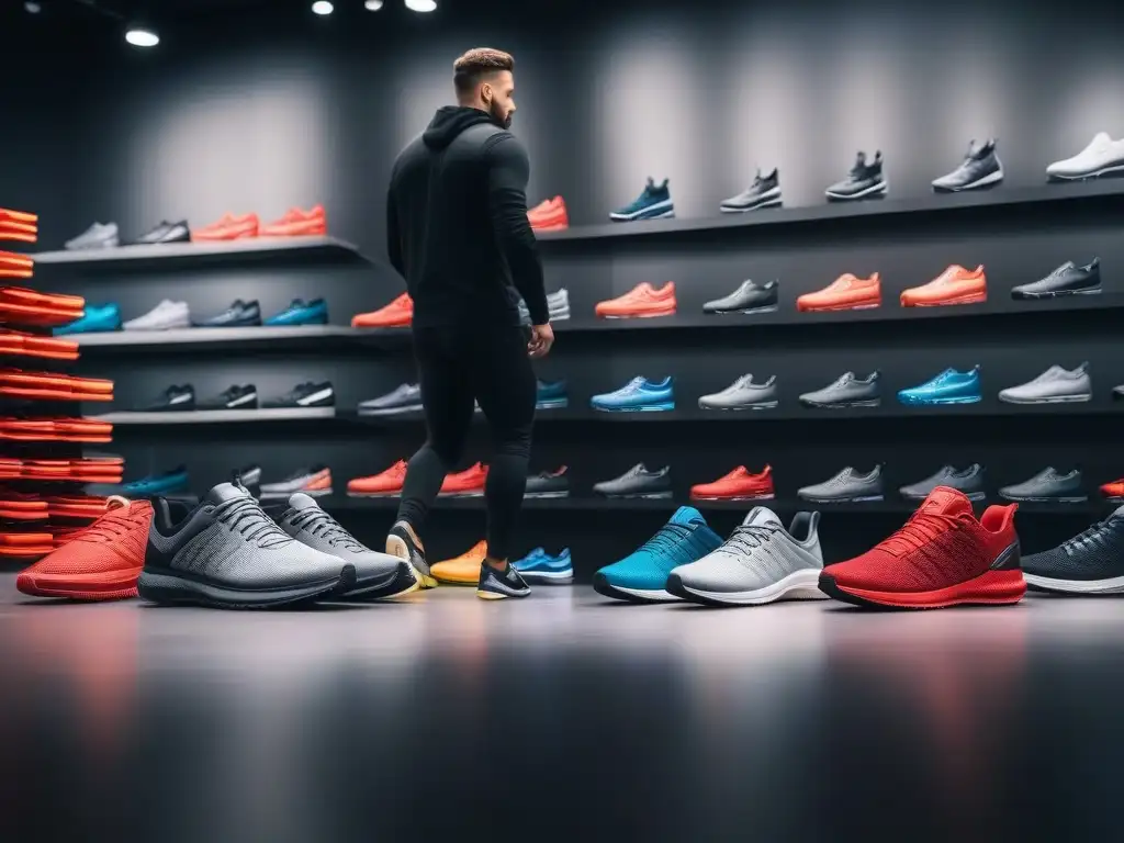 Zapatillas deportivas para todos los pies: diversidad y comodidad Una emocionante imagen de inclusión: diversos pies probando zapatillas deportivas para todos los pies en una tienda moderna y luminosa