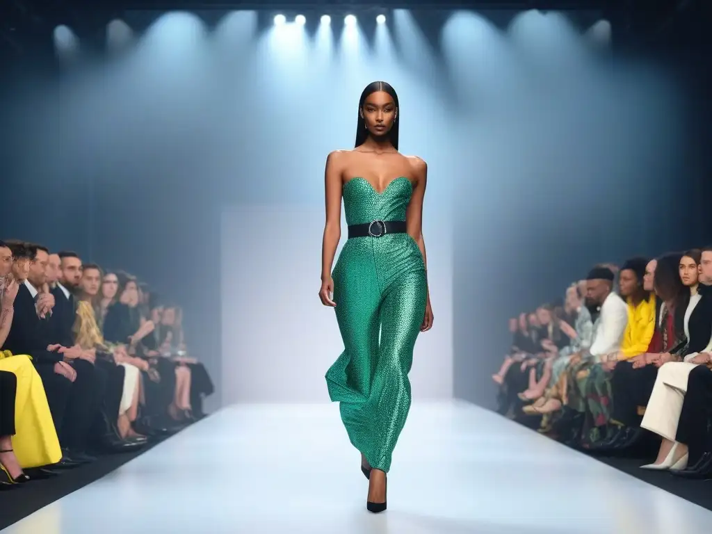 Pasarela de moda inclusiva desafiando prejuicios Una emocionante pasarela de moda inclusiva para cuerpos diversos con diseños vanguardistas y colores audaces