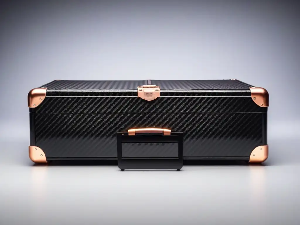 Set de maletas de carbono negro y oro rosa: lujo y tecnología Empaque de lujo en fibra de carbono con detalles en oro rosa y tecnología, organizado y elegante