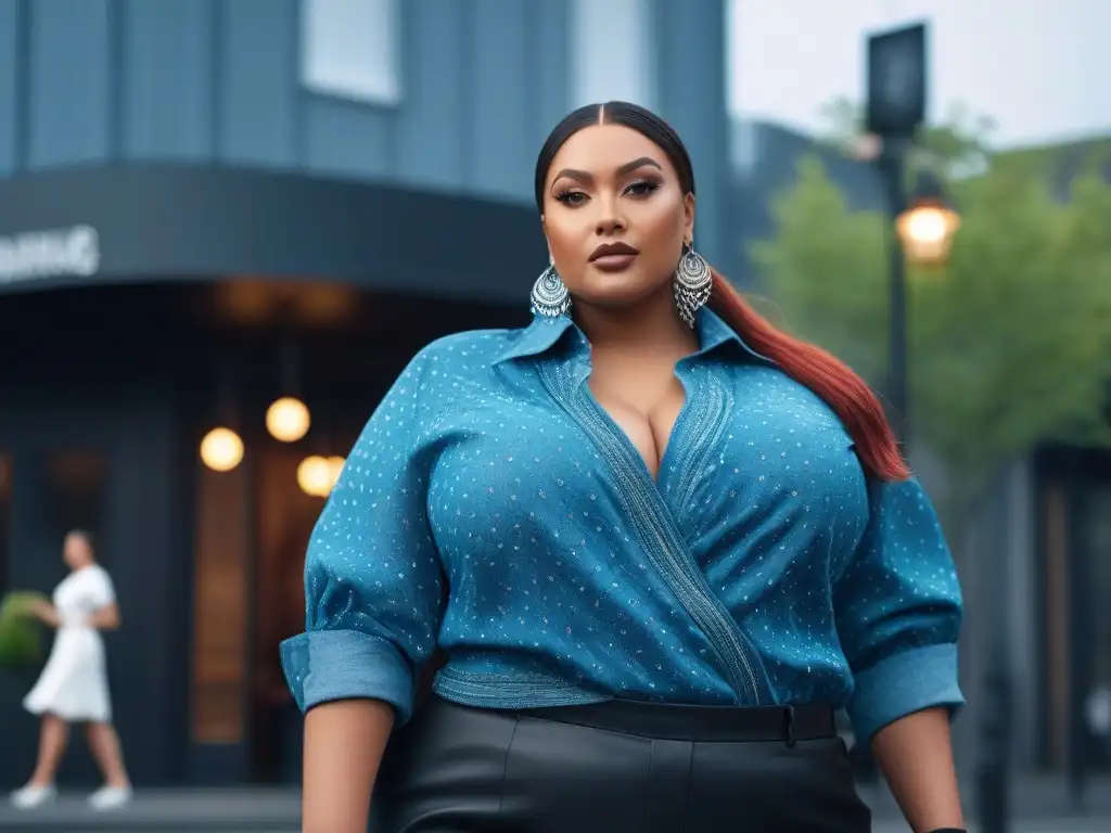 Moda plussize inclusiva y elegante en diversos escenarios Empoderamiento en moda: grupo diverso de personas plus size luciendo pantalones en diferentes ambientes