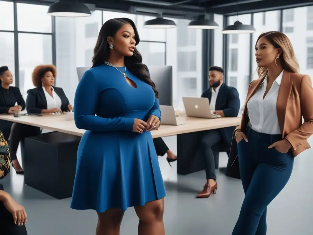 Emprendedores de moda plus size innovan con estilo Emprendedores de moda tallas grandes tienen éxito en oficina moderna inspiradora