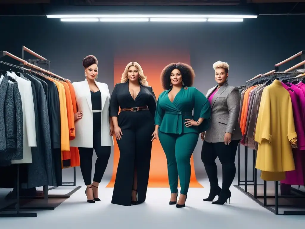Emprendedoras de moda plussize: creatividad y éxito en estudio trendy Emprendedores de moda tallas grandes éxito debatiendo diseños en estudio moderno con ropa colorida y de moda