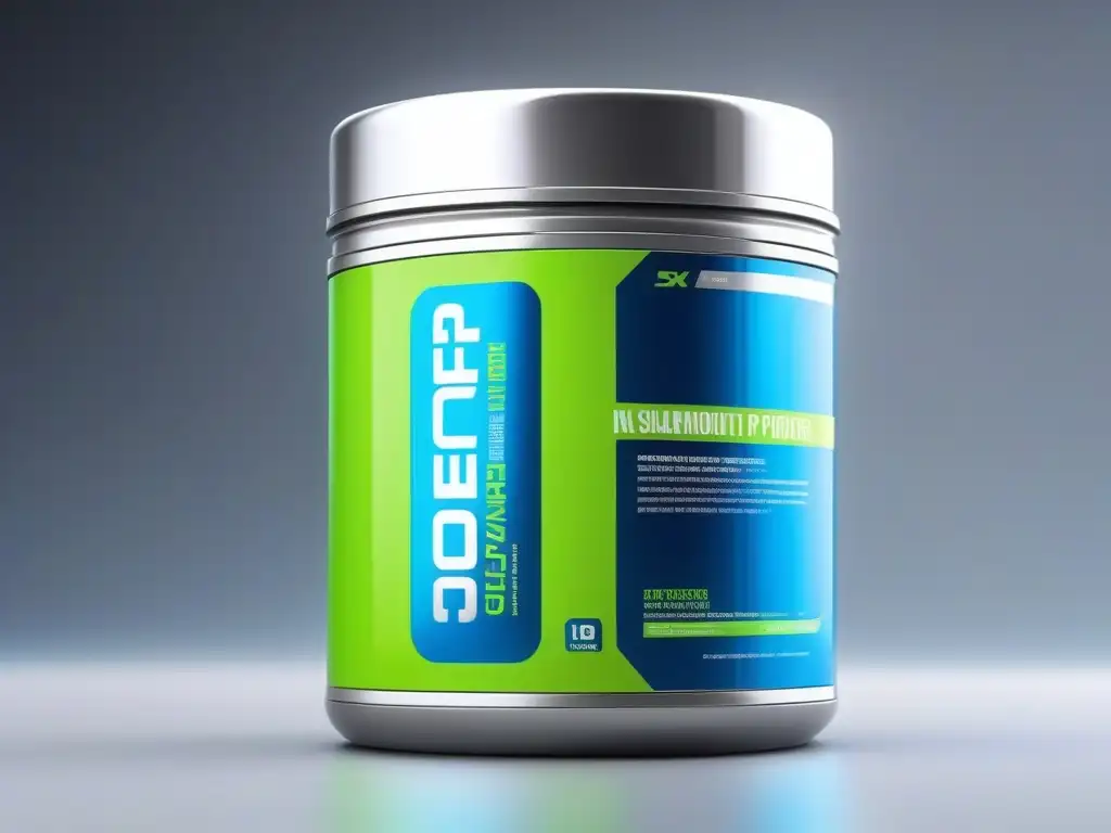 Suplementos Preentreno: Energía Futurista en el Gimnasio Envase futurista de suplementos preentreno para todos en un gimnasio de alta tecnología