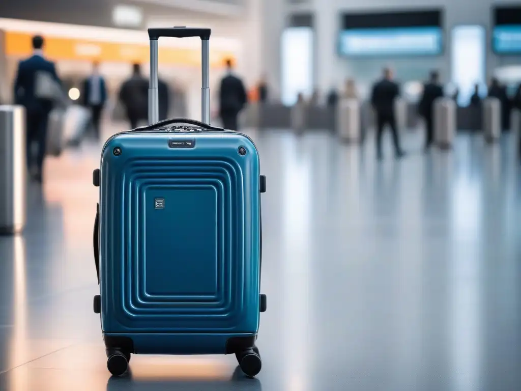 Maleta de viaje moderna con USB y candado digital Equipaje innovador con características de lujo, ideal para el viajero moderno en un aeropuerto concurrido
