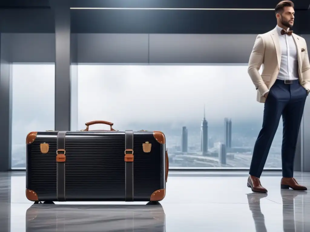 Conjunto de maletas de lujo: diseño sofisticado y elegante Equipaje de lujo resaltando la autoestima del viajero, con elegantes detalles metálicos y logo sofisticado en mármol blanco