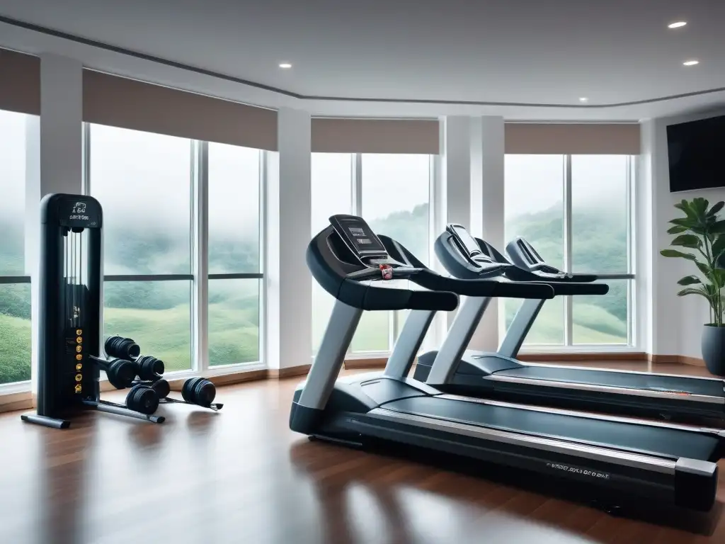 Centro de rehabilitación de lujo con equipamiento moderno y elegante Equipamiento fitness lujo rehabilitación en gimnasio moderno y elegante con máquinas de alta tecnología y ambiente acogedor