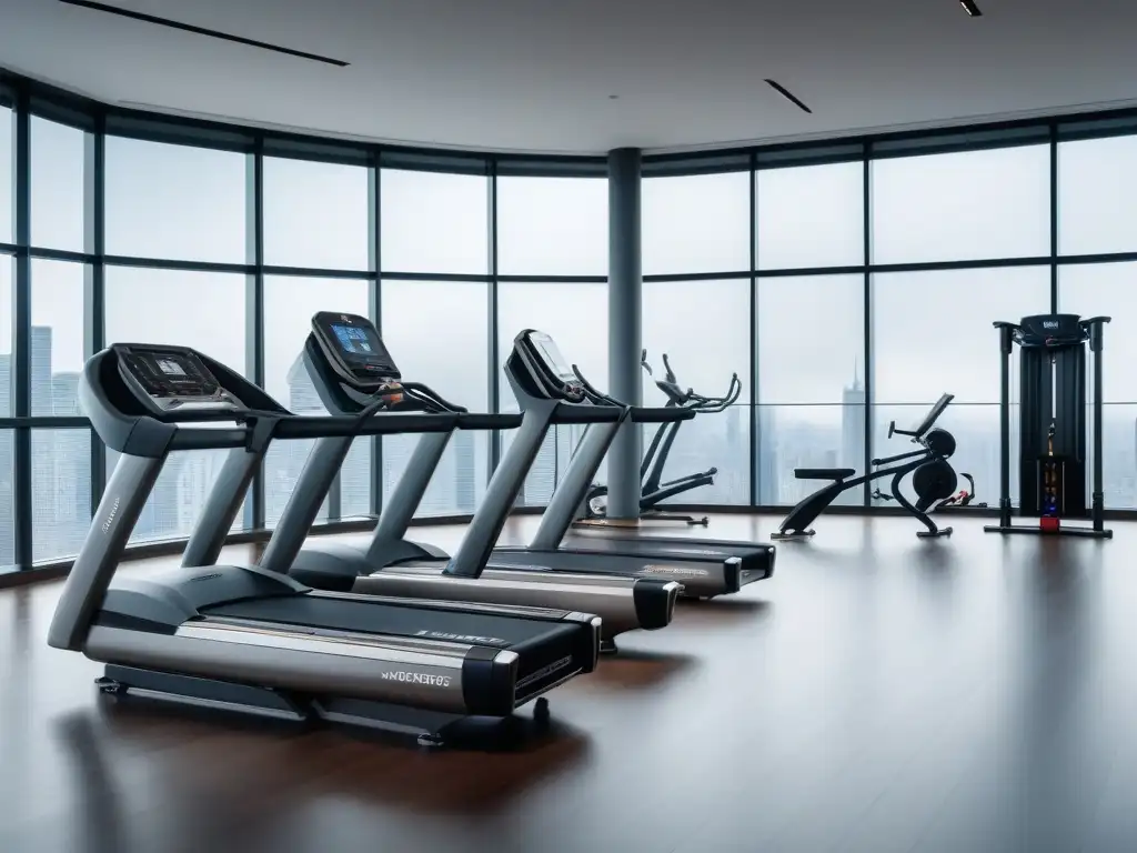Gimnasio moderno con equipamiento fitness de lujo para cuerpos pequeños Equipamiento fitness de lujo con ajuste perfecto para cuerpos pequeños en un gimnasio moderno y elegante