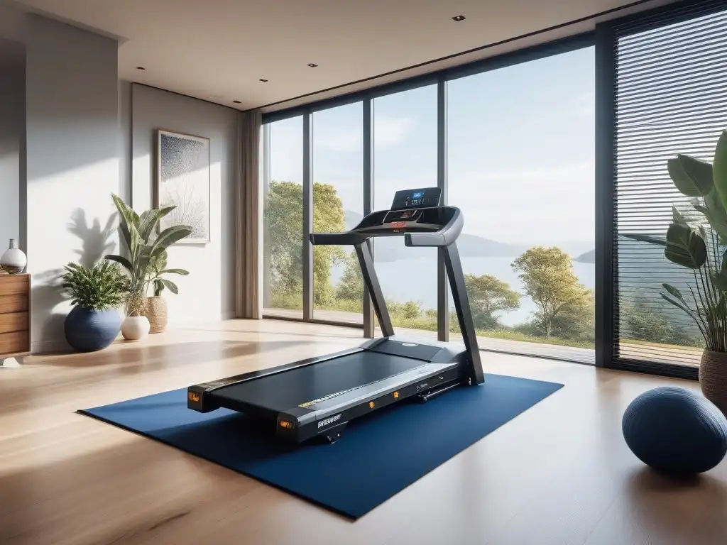 Gimnasio en casa de lujo con equipamiento moderno y motivacional Equipamiento fitness lujo aumenta motivación: Gimnasio en casa moderno y elegante con detalles sofisticados y motivadores