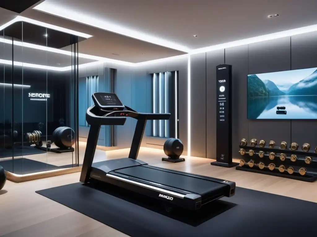 Gimnasio de lujo futurista con tecnología de vanguardia Equipamiento fitness lujo aumenta motivación en gimnasio futurista de alta gama
