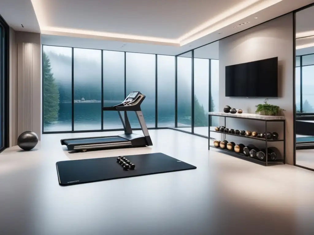 Gimnasio de lujo con equipamiento de alta gama Equipamiento fitness de lujo aumenta motivación en gimnasio moderno y elegante con equipamiento hightech y diseño sofisticado