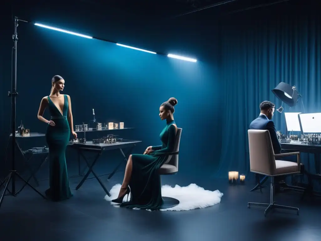 Detrás de cámaras: Equipo diverso crea campaña de moda de alta gama Un equipo creativo diverso y meticuloso en el proceso de creación de campañas publicitarias de moda
