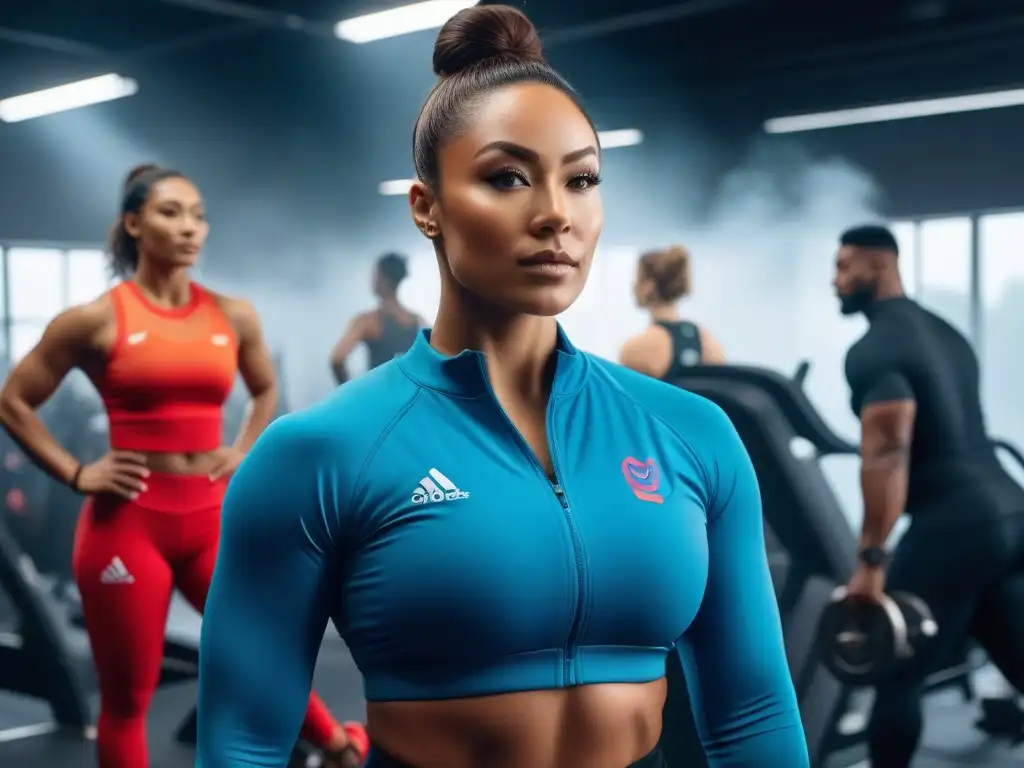 Atletas diversos en acción: moda deportiva inclusiva Un equipo diverso de atletas en un gimnasio moderno, practicando diversos deportes y luciendo moda deportiva para todos los cuerpos