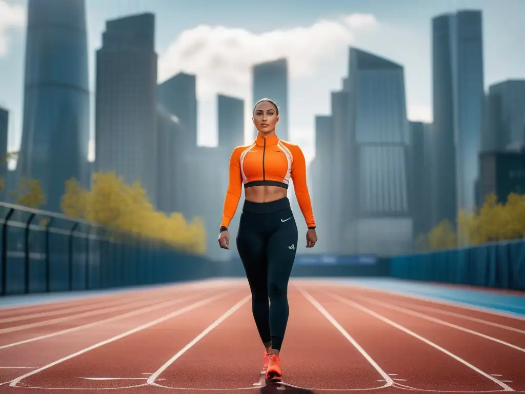 Atletas diversos unidos: celebrando la inclusión en el deporte Un equipo diverso de atletas en la pista, luciendo ropa deportiva moderna y inclusiva, reflejando la fuerza y unidad en el deporte