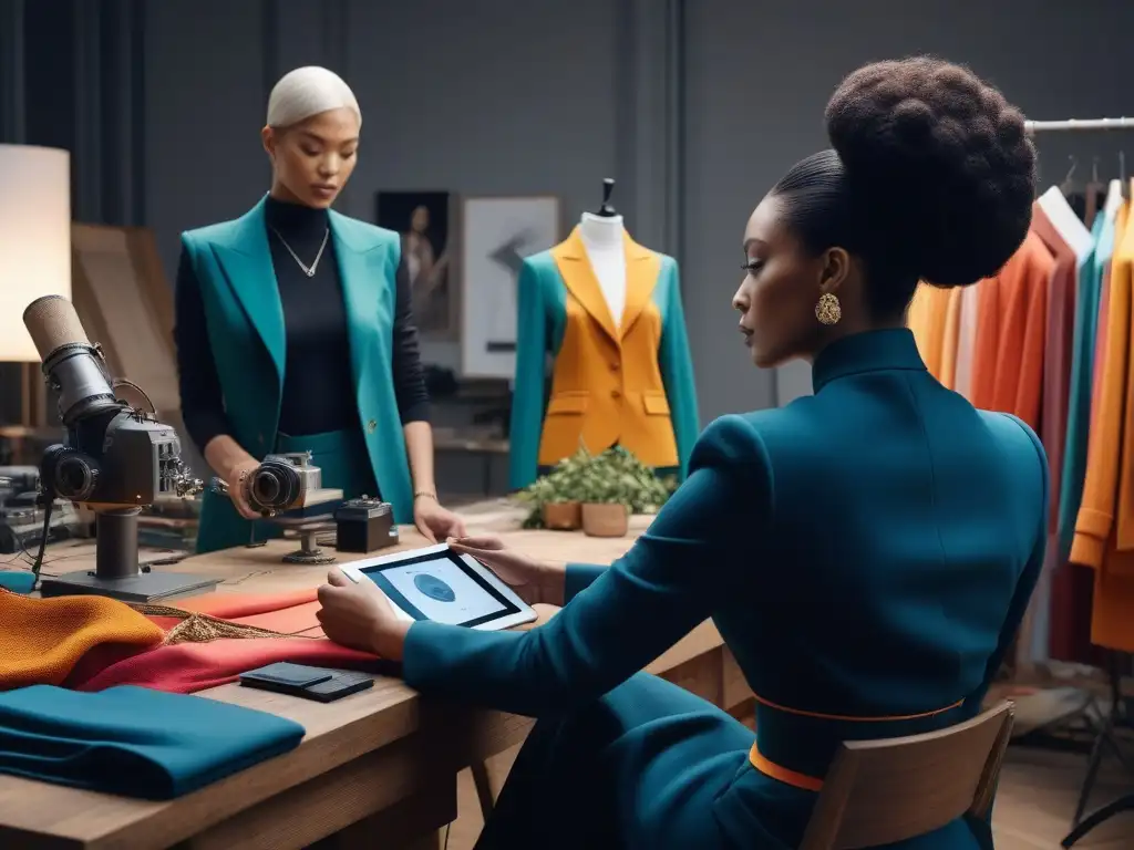 Diversidad creativa: diseñadores de moda unidos en colección inclusiva Un equipo diverso de diseñadores de moda colabora con pasión en una colección inclusiva y colorida