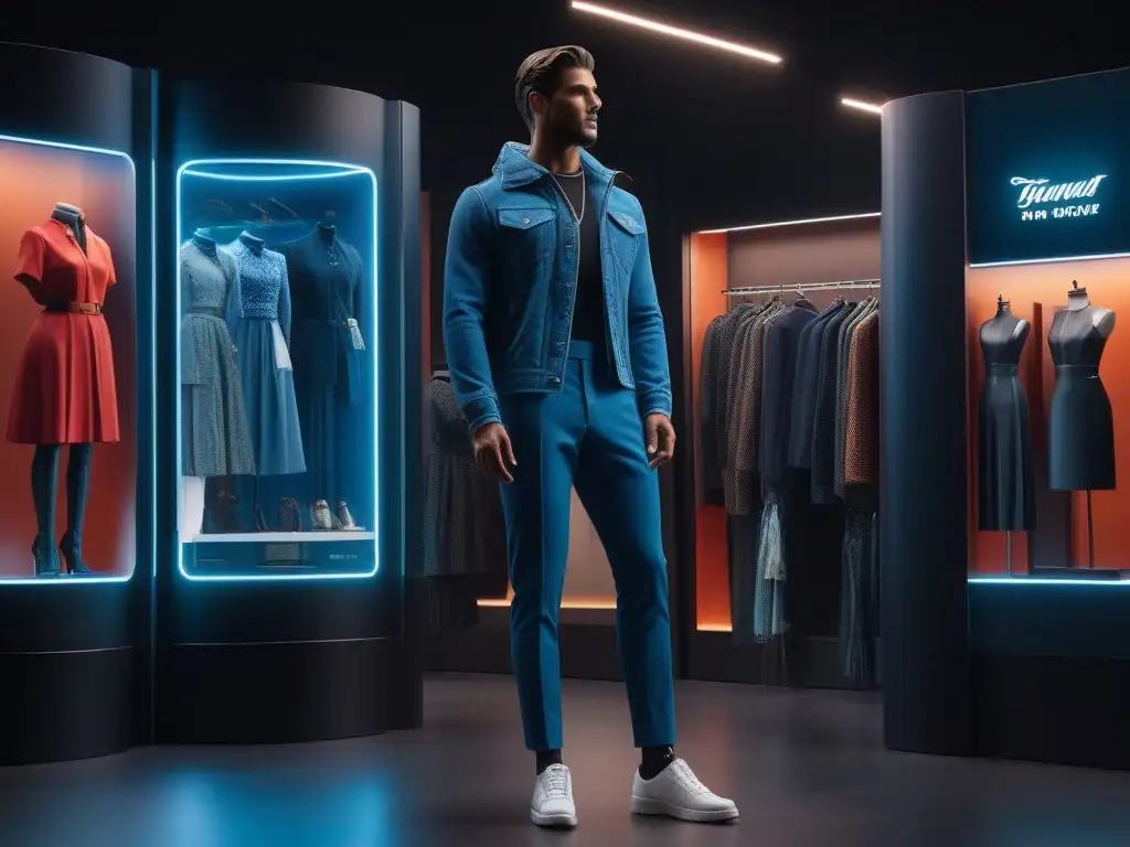 Escaparate inclusivo y moderno: maniquíes con estilo en tienda vibrante Un escaparate moderno y llamativo en una tienda bulliciosa, con maniquíes diversos vistiendo prendas de moda inclusivas