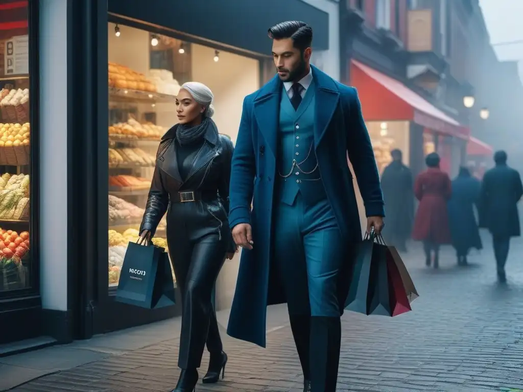 Escena urbana inclusiva y segura: diversidad en compras modernas Escena de calle concurrida en una ciudad, mostrando diversidad y seguridad en un ambiente de compras seguro inclusivo