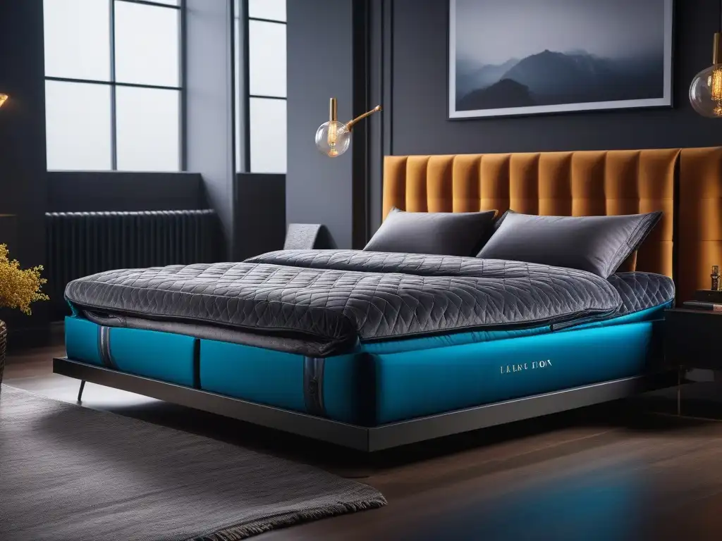 Dormitorio de lujo con cama ajustable de alta tecnología y accesorios premium para un sueño reparador Escena de lujo con cama ajustable de alta tecnología rodeada de accesorios premium para un sueño reparador en ambiente sereno y acogedor