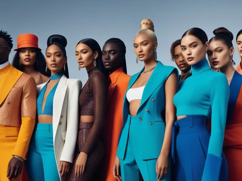 Editorial de moda: diversidad y empoderamiento Una escena de moda ultradetallada con modelos diversos, mostrando inclusión y diversidad en moda