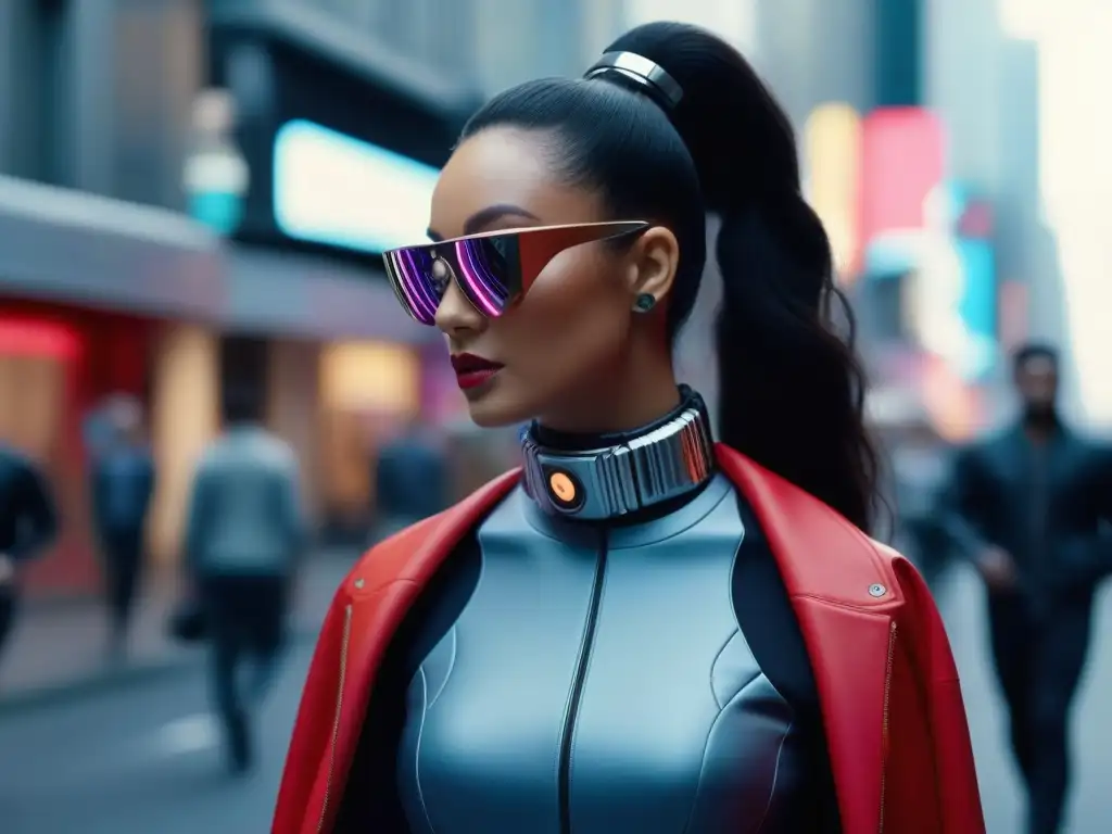 Estilo futurista: Moda y tecnología en la ciudad Una escena urbana futurista con moda inclusiva para todos cuerpos, fusionando estilo y tecnología