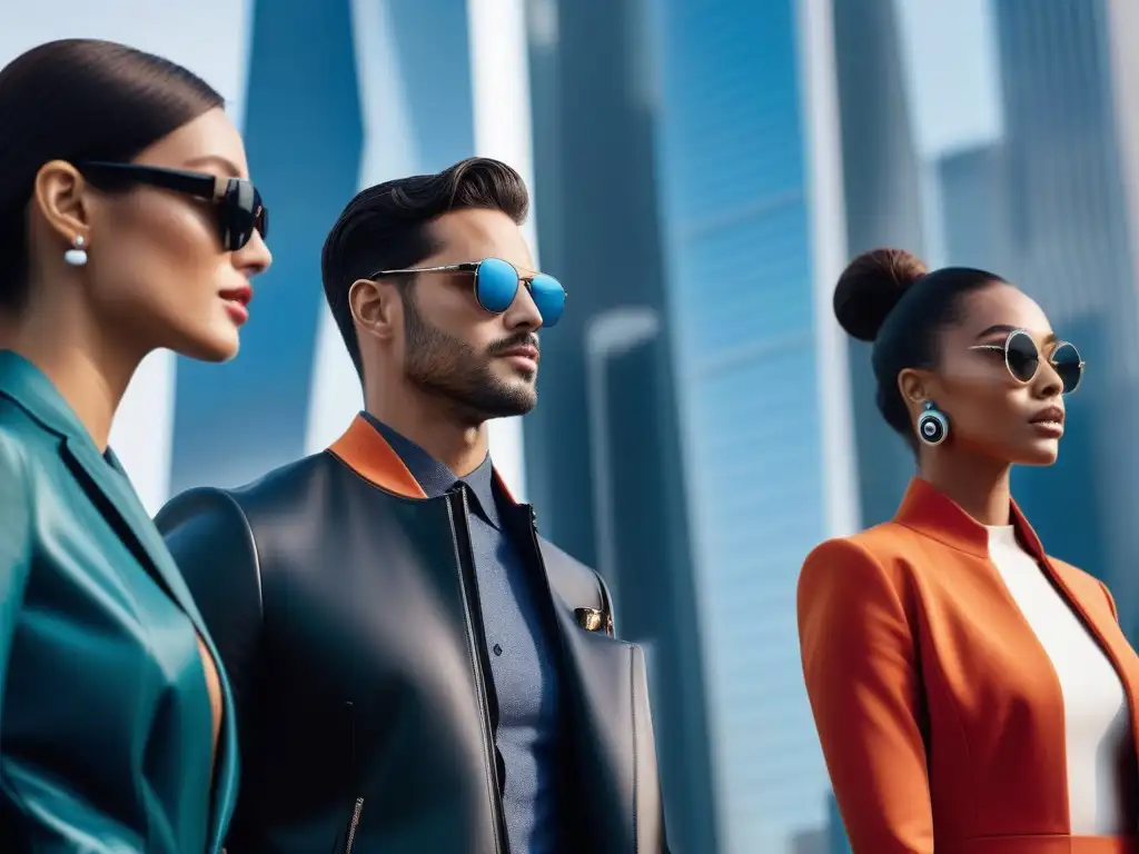 Altura y estilo: moda de alta tecnología en la ciudad moderna Una escena urbana moderna con personas de alturas diversas luciendo gadgets de moda, celebrando la diversidad