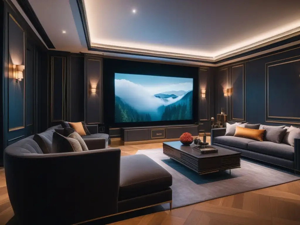 Cine en casa de lujo: sala moderna con tecnología de vanguardia Escenario de cine en casa de lujo con los mejores sistemas cine en casa
