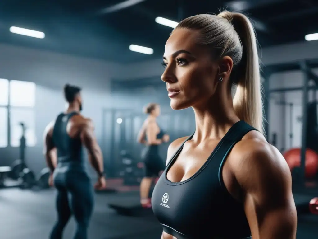 Entrenamiento Premium en Gimnasio de Lujo: Diversidad y Motivación Un escenario de lujo con entrenamiento premium beneficios salud mental, personas diversas enfocadas y entusiastas en ejercicio intenso