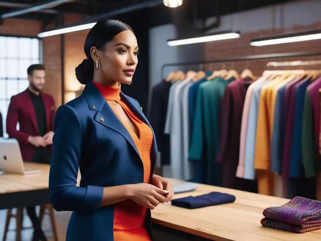 Moda multicultural en coworking de diseño Un espacio de coworking vibrante y diverso donde marcas de moda inclusivas y diversidad se fusionan en creatividad