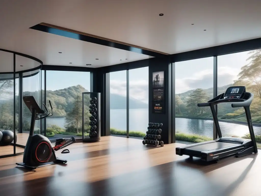 Gimnasio de lujo en casa: inspiración fitness en 8K Espacio de gimnasio de lujo con equipamiento fitness de vanguardia y motivacionales
