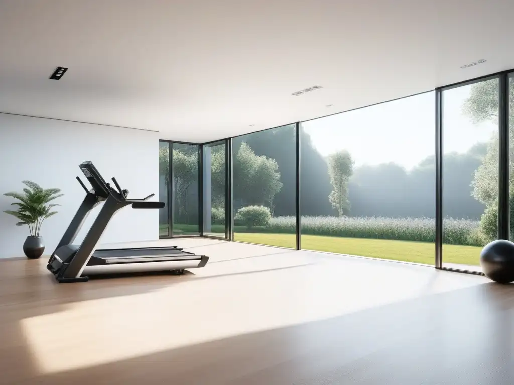 Gimnasio de lujo con equipamiento de última generación y diseño elegante Espacio fitness de lujo en casa con equipamiento moderno y elegante en una habitación espaciosa y luminosa