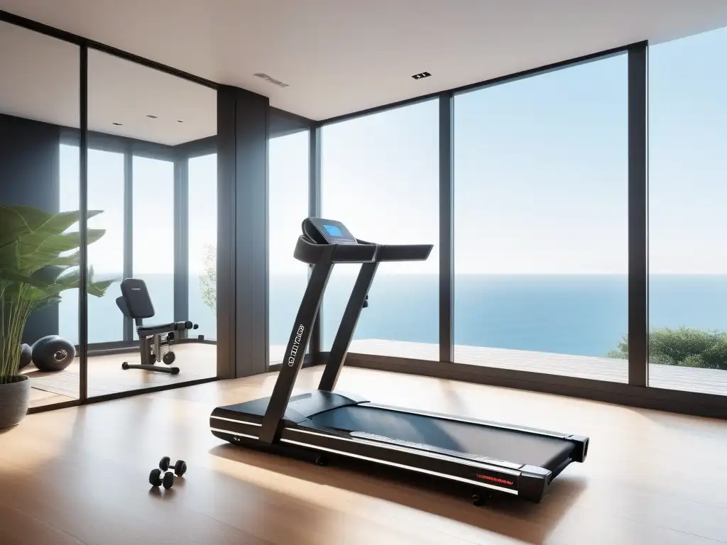 Espacio fitness de lujo: gimnasio moderno y elegante en casa Espacio fitness de lujo con equipamiento de alta gama e integración doméstica en ambiente moderno y elegante