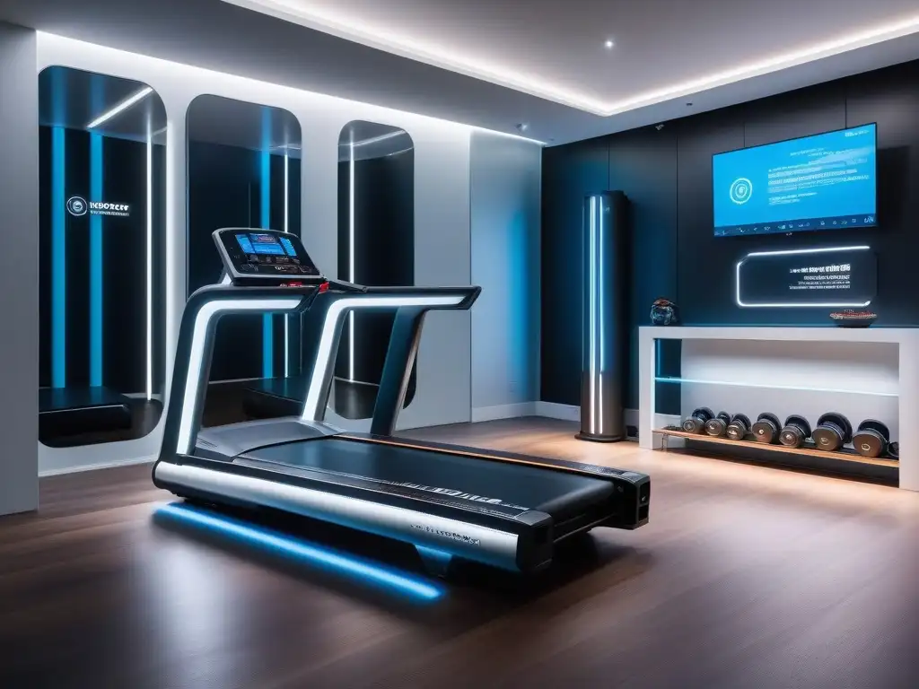 Espacio fitness futurista con equipamiento de lujo Espacio fitness de lujo con equipamiento de alta tecnología y diseño minimalista