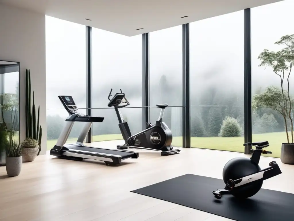 Gimnasio de lujo con equipamiento moderno en 8K Un espacio de fitness de lujo con equipamiento de fitness de lujo en un gimnasio moderno y elegante