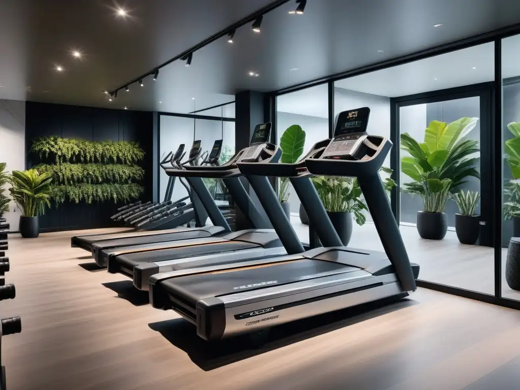 Gimnasio de lujo: Equipamiento fitness de última generación Un espacio de fitness de lujo con equipamiento ultramoderno para recuperación postentrenamiento