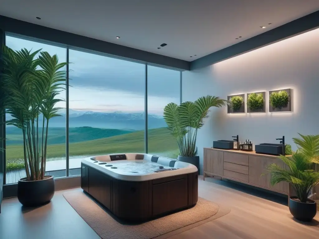 Spa futurista: tratamiento facial de lujo en entorno sereno Espacio de spa futurista con tratamientos rejuvenecimiento sin cirugía en ambiente sereno y sofisticado