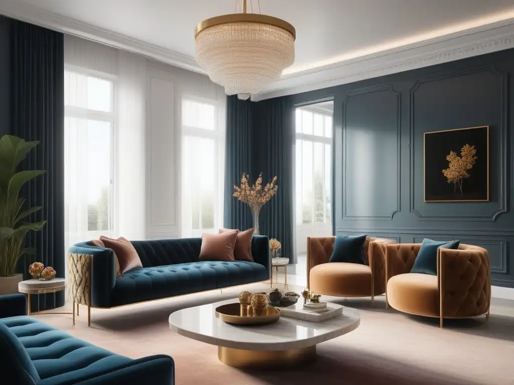 Sofisticada sala de estar de lujo con diseño personalizado Espectacular sala de estar moderna con mobiliario de lujo personalizado, estilo único y elegancia refinada