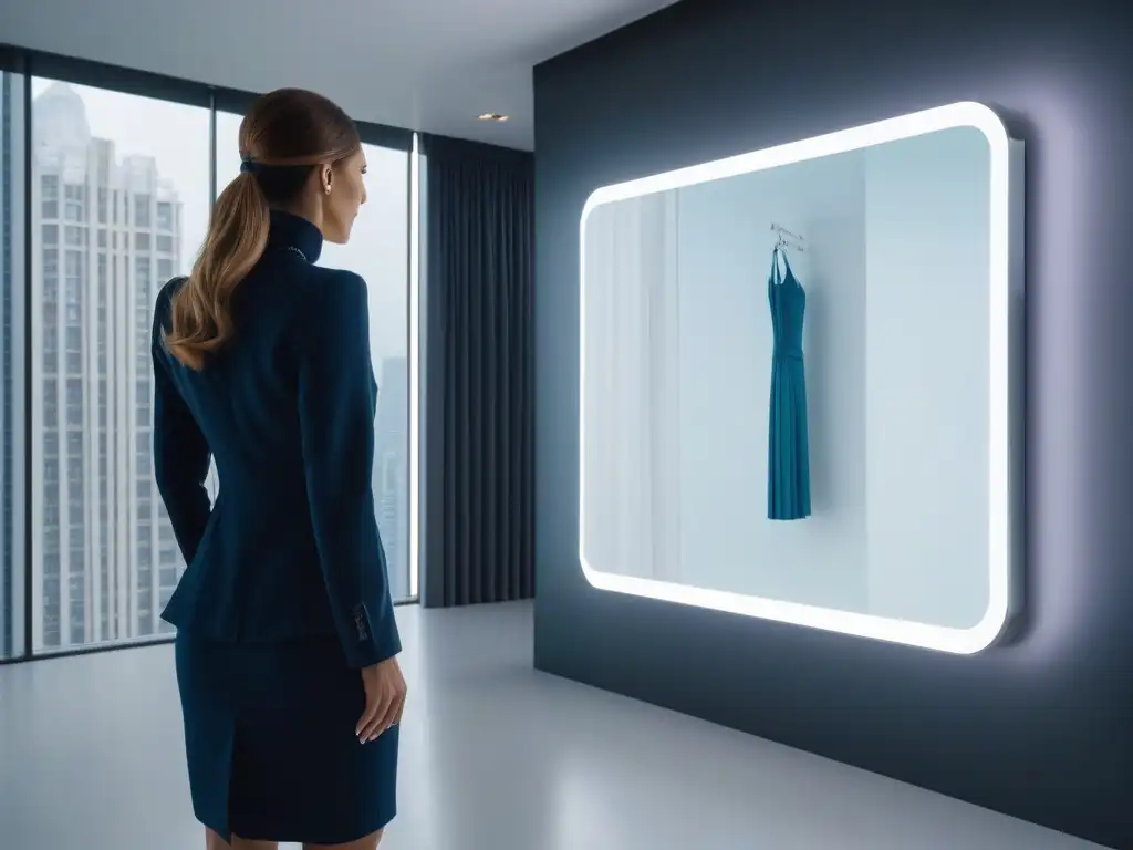 Espejo inteligente futurista con moda virtual y accesorios smart Un espejo inteligente futurista con moda de alta gama personalizada y accesorios de diseñador inteligentes