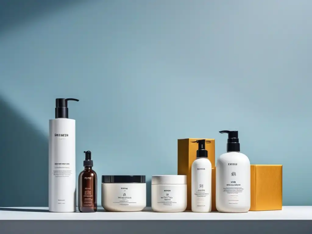 Productos de Belleza Capilares de Alta Gama en Elegante Estantería de Baño Estantería de baño lujosa con productos de belleza cabello alta gama en elegante packaging y diseño exquisito