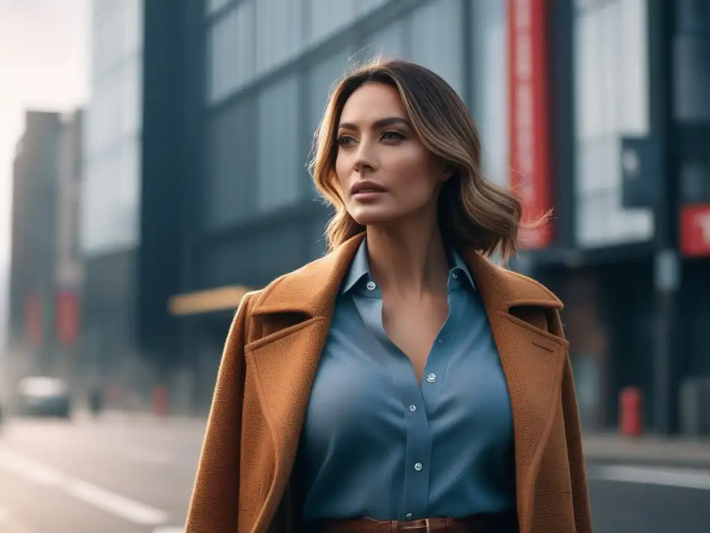 Estilo maternal sofisticado y versátil: capas en tonos terrosos Estilo maternal versátil capas: Madre elegante y moderna caminando con confianza en la ciudad