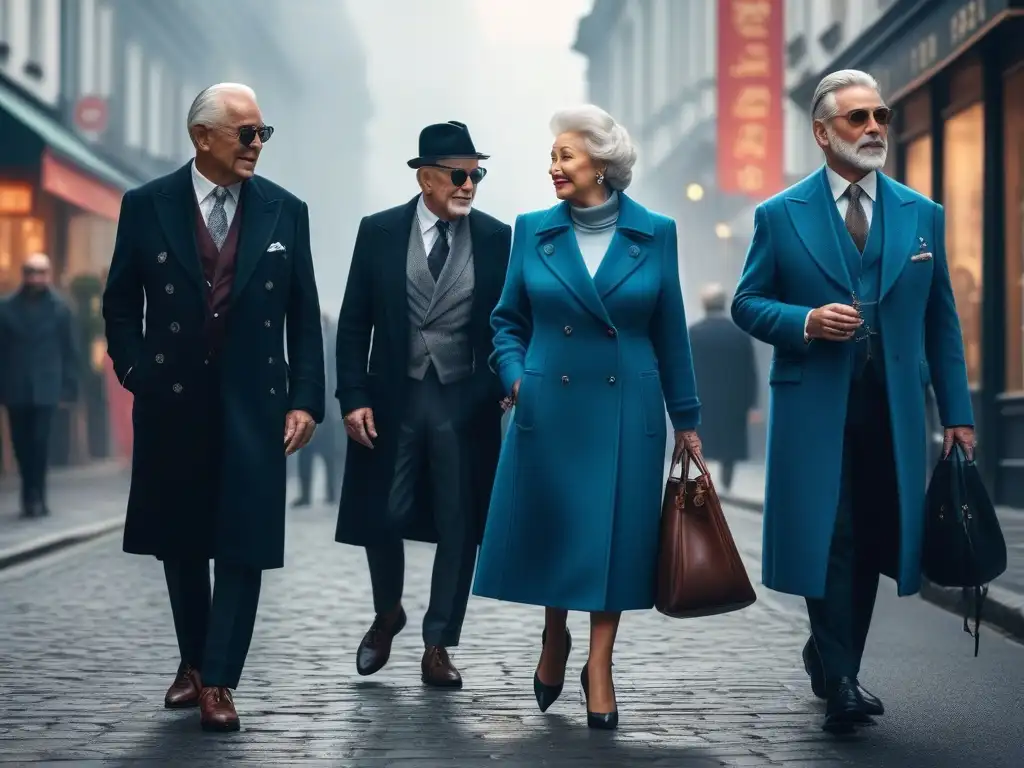 Estilo atemporal: Seniors elegantes pasean por la ciudad Estilosos seniors pasean con confianza por la ciudad, luciendo moda clásica y moderna