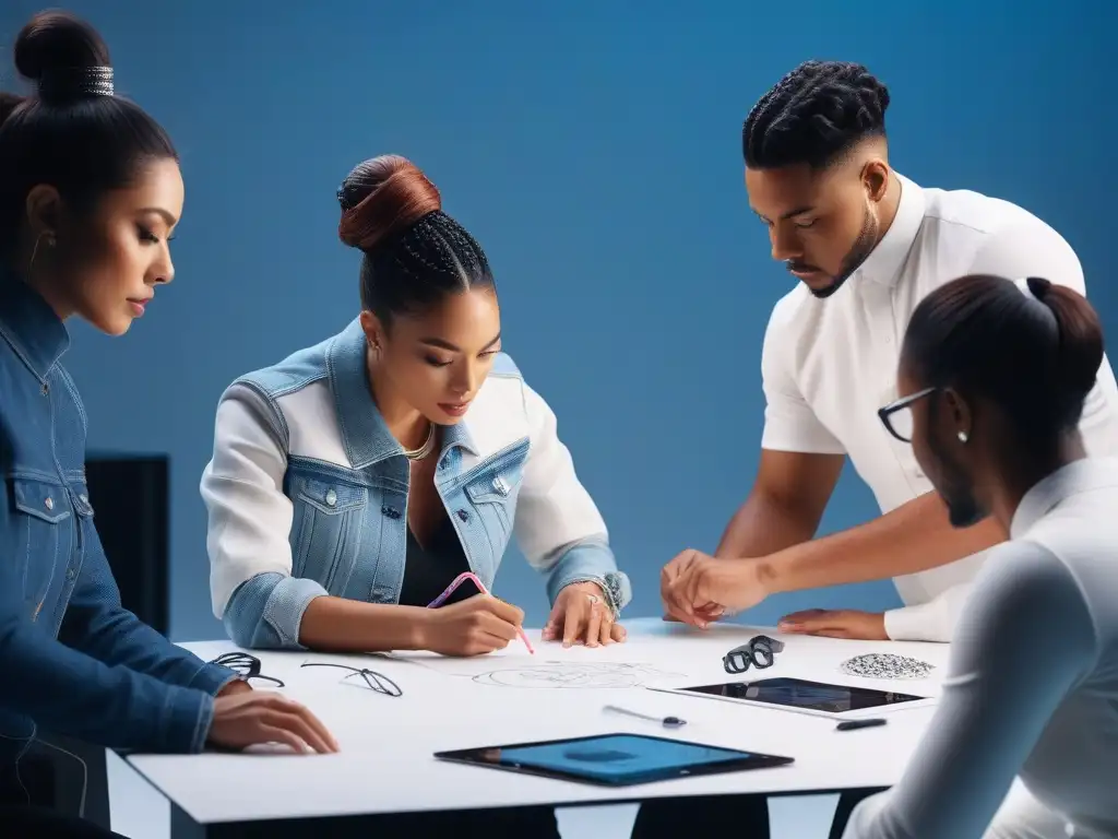 Diseñadores de moda inclusivos creando juntos en un estudio innovador Estudiantes de moda adaptativa crean juntos en un estudio inclusivo y moderno