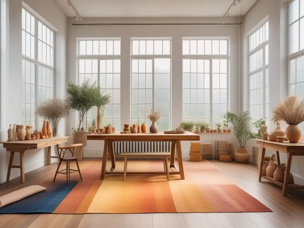Estudio de moda sostenible: creatividad y elegancia en tintes naturales Estudio de diseñador de moda sostenible con tintes naturales y materiales ecofriendly como bambú y madera recuperada