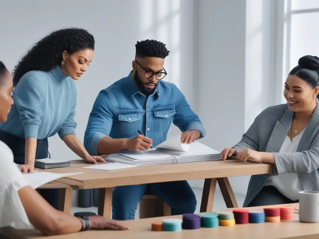Equipo diverso diseñando moda adaptativa con pasión Un estudio luminoso donde personas de diversas habilidades, géneros y culturas colaboran en ideas para moda adaptativa comunidades inclusivas