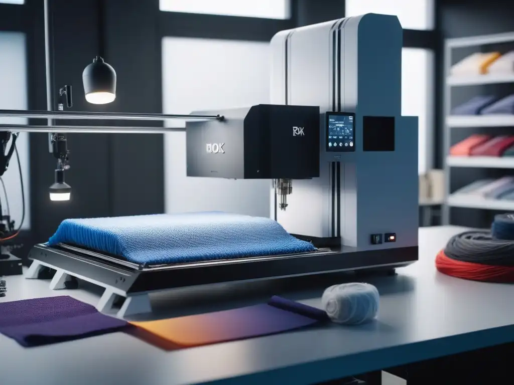Estudio de moda futurista: impresión 3D de alta costura Un estudio de moda futurista con impresora 3D creando moda alta costura